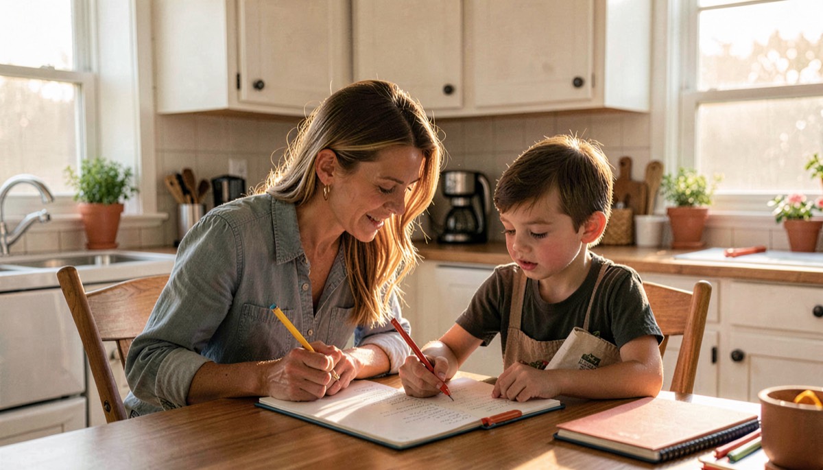 Parent et enfant aux devoirs