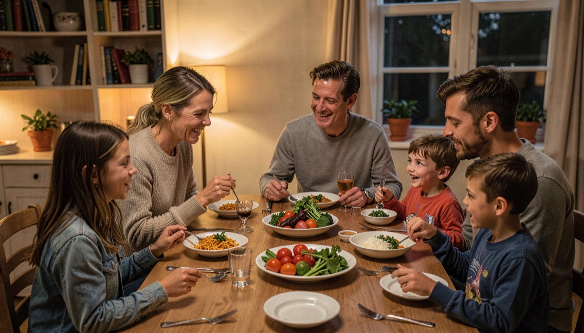 Famille partageant un repas sain ensemble