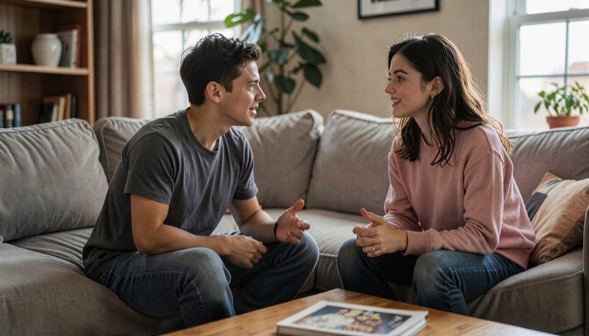 Parent et ado en conversation calme et bienveillante