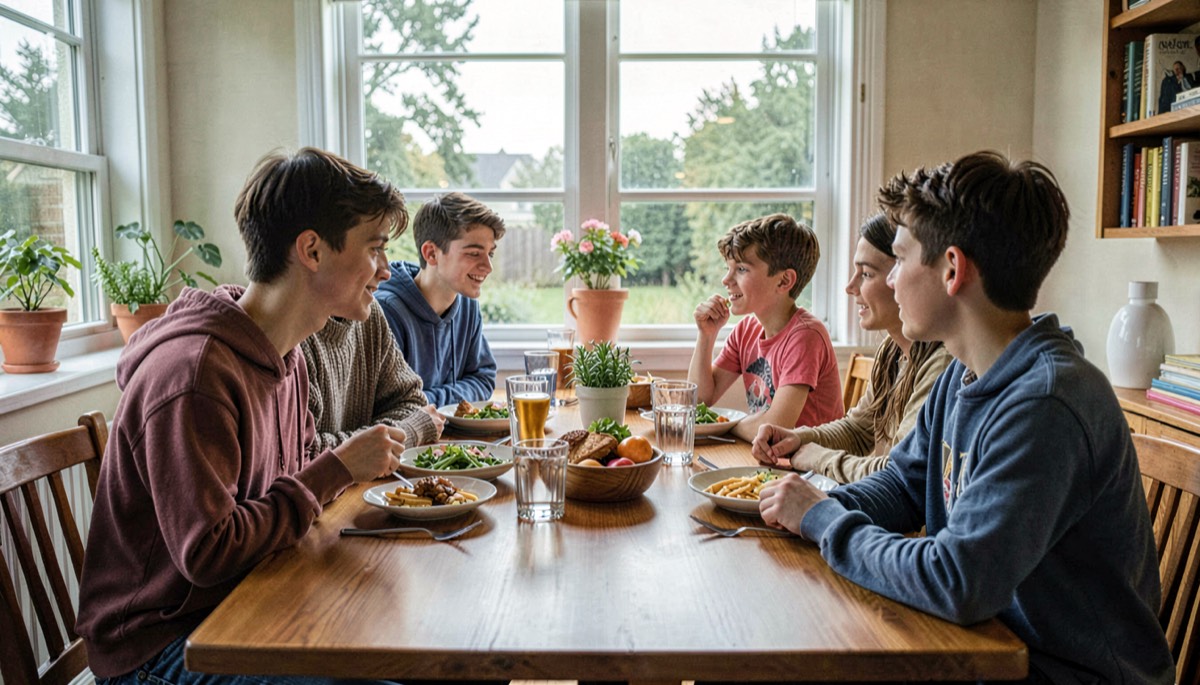 Famille partageant un repas malgré les tensions ado