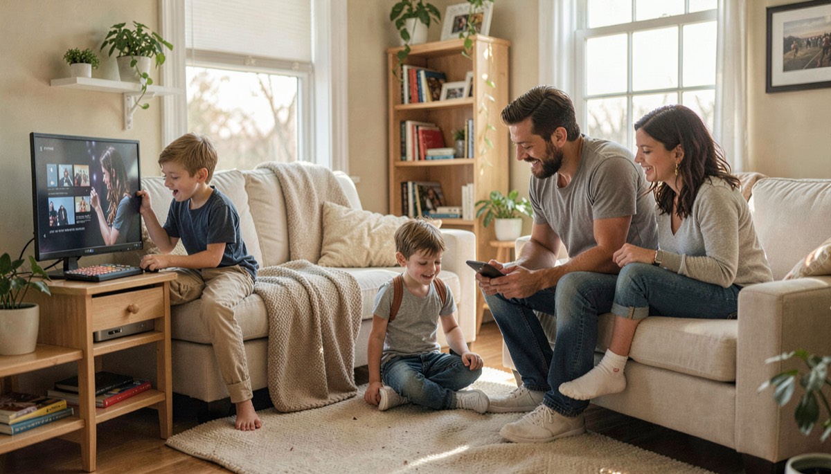 Famille établissant des règles saines pour les écrans