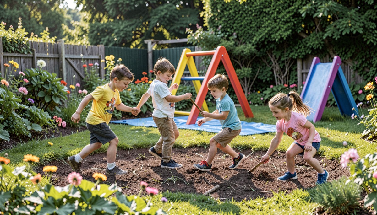 Enfants jouant dehors plutôt que devant les écrans