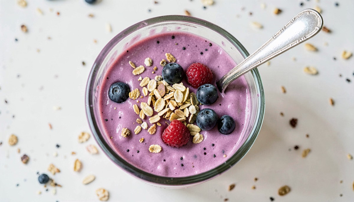 Smoothie bowl avec fruits rouges et granola