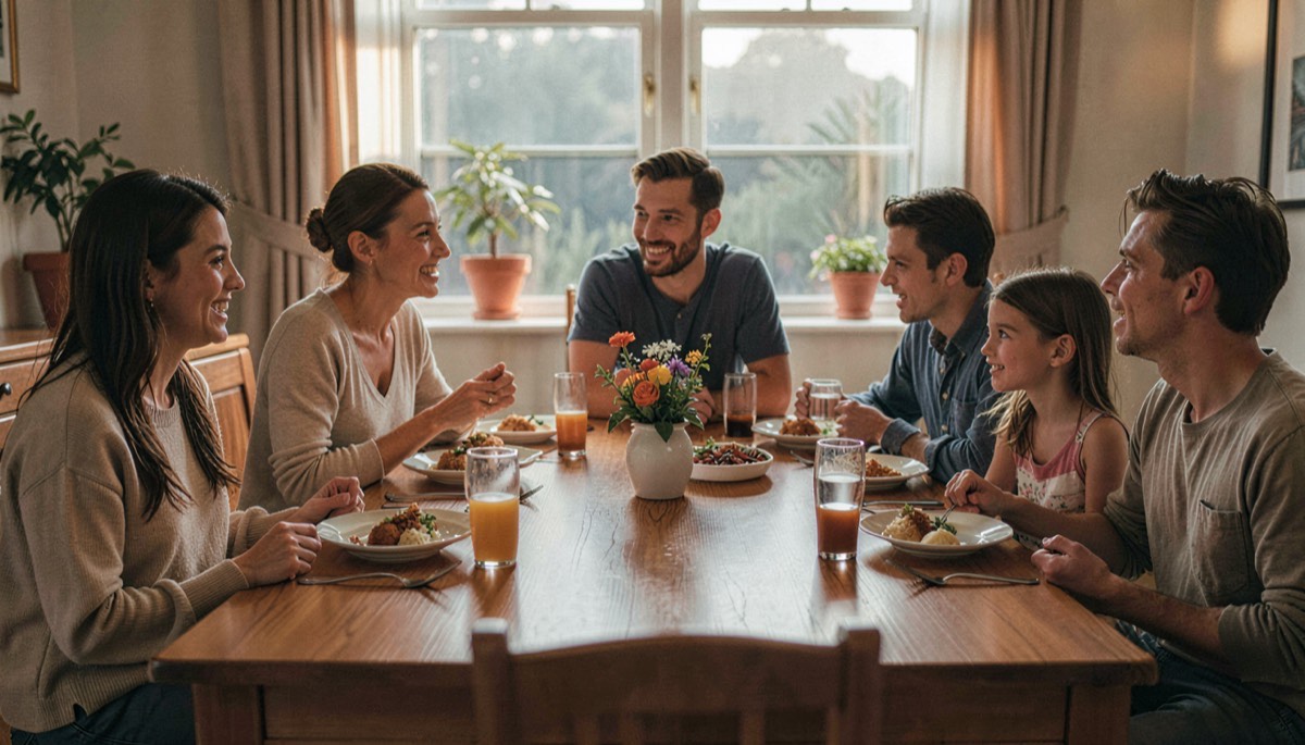 Repas de famille sans téléphone ni tablette à table